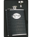 Black Faux Crocodile Hip Flask with Funnel