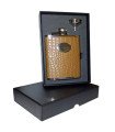 Brown Faux Crocodile Hip Flask with Funnel