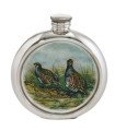 Partridge Round Pewter Picture Flask