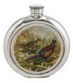 Pheasant Round Pewter Picture Flask