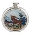 Stag Round Pewter Picture Flask