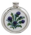 Thistle Round Pewter Picture Flask