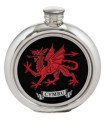 Welsh Dragon Round Pewter Picture Flask